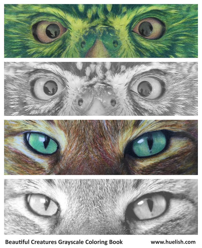 Grayscale coloring practice sheet: Eyes. From the Beautiful Creatures grayscale coloring book.