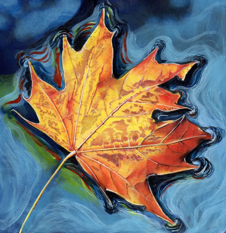 Autumn Leaf from the Beautiful Nature grayscale coloring book (www.huelish.com) colored by Jones Flores