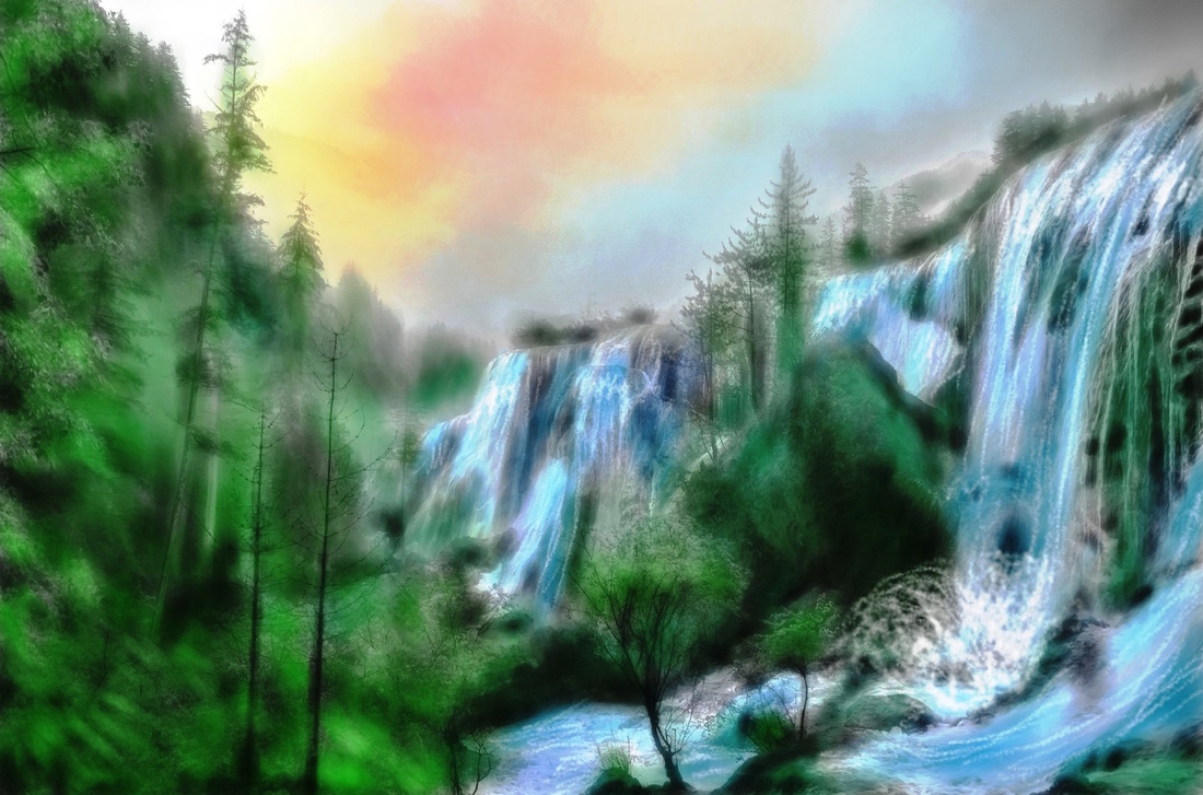 The Beautiful Waterfall Painting Drawing by Asp Arts - Fine Art America