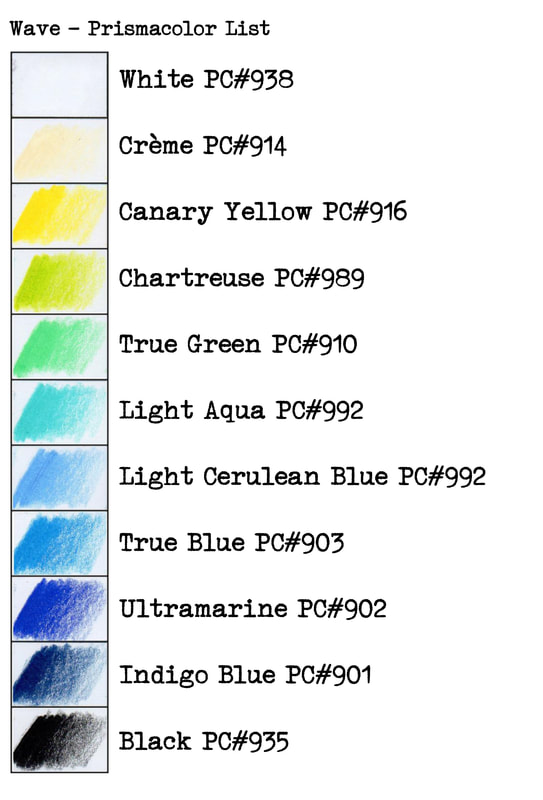 Prismacolor Premier color list for coloring the big wave picture from Beautiful Nature.